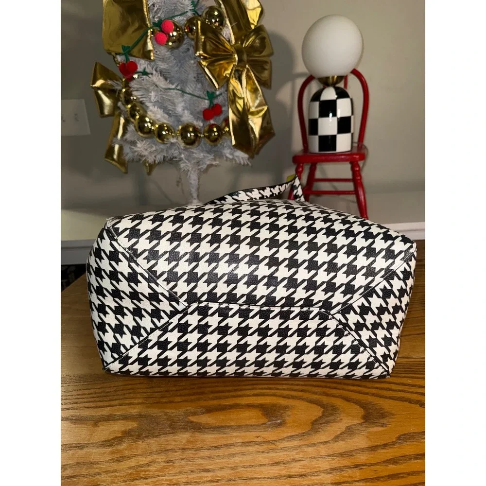 Classic Houndstooth‎ Tote Bag Bold Yellow Trim Everyday Style